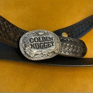 JAY-PEE Leather Belt w/ Golden Nugget Buckle 36